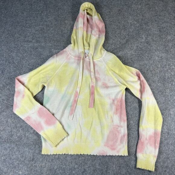 Minnie Rose Cashmere Tie Dye Hooded Sweater Womens Small Pink Yellow - Picture 1 of 9